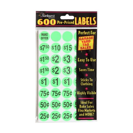 SUNBURST SYSTEMS Labels Assorted Green Yellow Pre-Priced, 2400 Count 7057